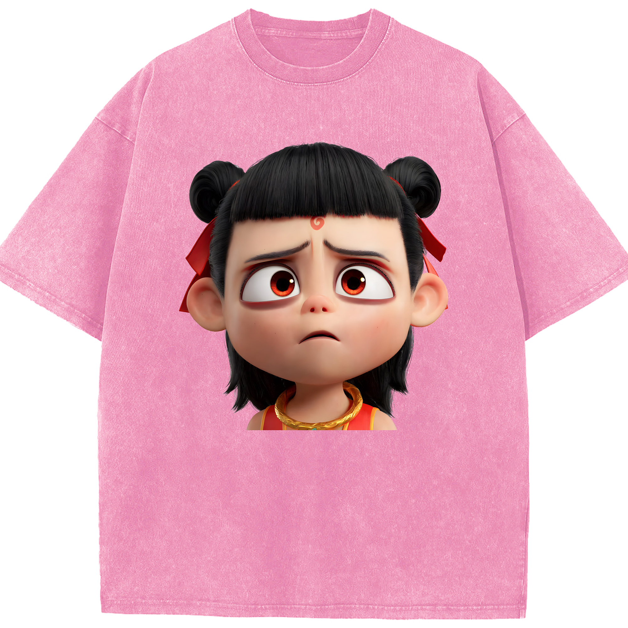 （画像用） Ne Zha 2 ナタ 魔童の大暴れ 綿100% ヴィンテージ風 半袖Tシャツ（フロントプリント）